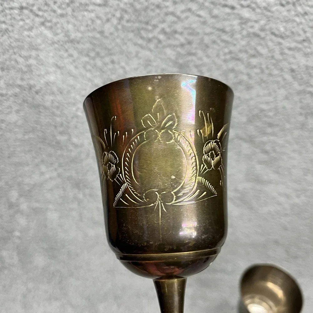 Brass Goblets Drinkware Stemware Vintage Metalware Set‎ of 2 Made in India